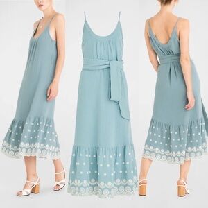 SECRET MISSION Anita Embroidered Midi Dress small new with tag slate blue